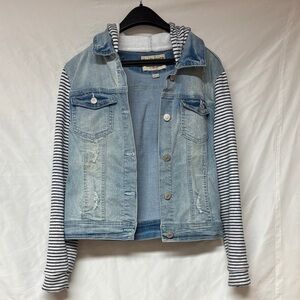 Denim Jacket with Striped Sleeves